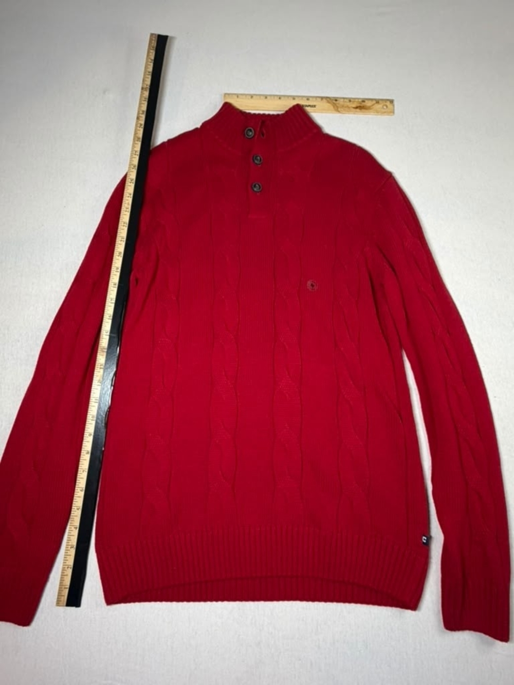 Chaps Red Cable Knit Three-Button Turtleneck Sweater Size M